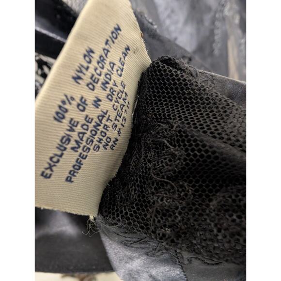 Vtg Lord & Taylor Black Satin Mesh Sequin Evening Wrap 78" By 20" Goth(1032) - Picture 5 of 5